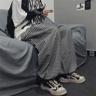Checked Wide-leg Cargo Pants As Shown In Figure - One Size
