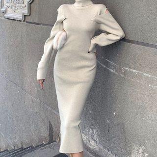 Long-sleeve Cut-out Midi Knit Dress