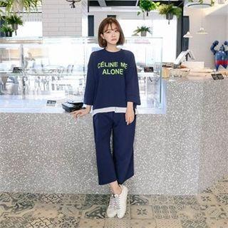 Set: Lettering Loose-fit Sweatshirt + Wide-leg Pants