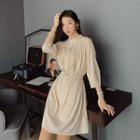 Elbow-sleeve Button A-line Dress