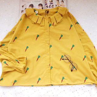 Layered Collar Carrot Print Blouse Curcumin - One Size