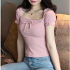 Short-sleeve Square Neck Bow T-shirt