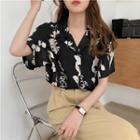3/4 Sleeve V-neck Floral Print Blouse