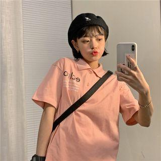 Short-sleeve Polo Neck Letter Print T-shirt