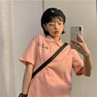 Short-sleeve Polo Neck Letter Print T-shirt