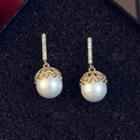 925 Sterling Silver Rhinestone Faux Pearl Dangle Earring 1 Pair - Gold - One Size