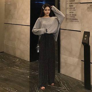 Long-sleeve T-shirt / Glitter Wide-leg Pants