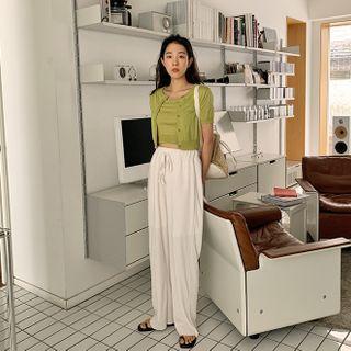 Drawcord Textured Wide Pants