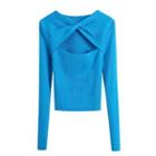 Long-sleeve Knotted Cutout Knit Top