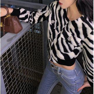 Long-sleeve Zebra Print Cardigan As Figure - One Size