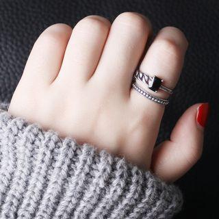Rhinestone Ribbed Sterling Silver Open Ring