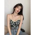 Floral Print Knit Camisole Top Black - One Size
