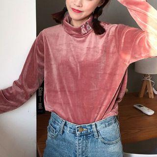 Long-sleeve Turtleneck Embroidered Top