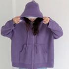 Long-sleeve Plain Hooded Knit Jacket Purple - One Size