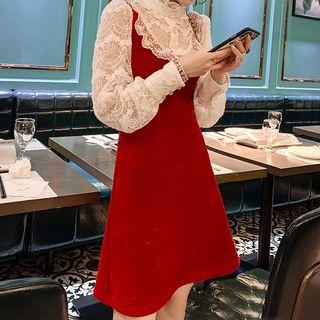 Mock Two-piece Long-sleeve Mini Lace Dress