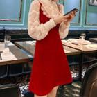 Mock Two-piece Long-sleeve Mini Lace Dress