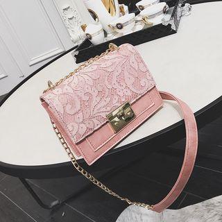 Lace Panel Chain Strap Crossbody Bag