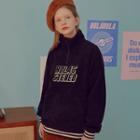 Zip-front Letter Patch Fleece Top Black - One Size