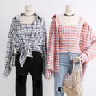 Loose-fit Dip-back Plaid Shirt With Camisole