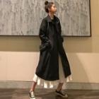 Buttoned Long Trench Coat / Pleated Midi Skirt