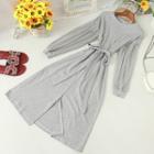 Tie-waist Long-sleeve Midi T-shirt Dress