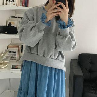 Pocketed Pullover / Long-sleeve A-line Maxi Dress