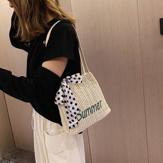 Embroidered Letter Woven Bucket Bag