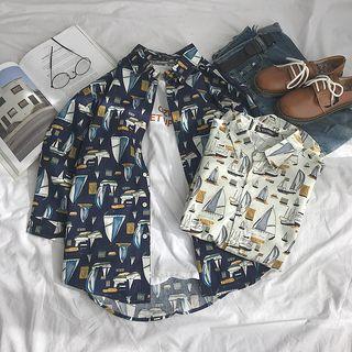 Sailboat Print 3/4-sleeve Shirt