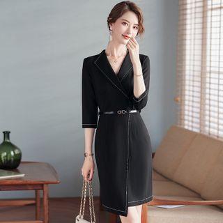 Stitching Detail 3/4-sleeve Sheath Dress
