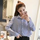 Long-sleeve Lettering Striped Shirt