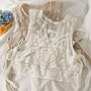 Dip-back Tie-side Open-knit Vest
