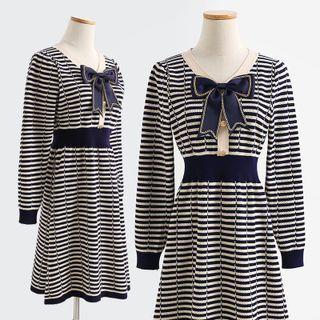 Puff-sleeve Striped Knit Dress