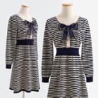 Puff-sleeve Striped Knit Dress