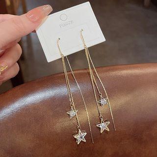Star Rhinestone Alloy Fringed Earring A348 - 1 Pair - Gold - One Size
