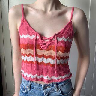 Pattern Print Tie-front Crop Camisole Top