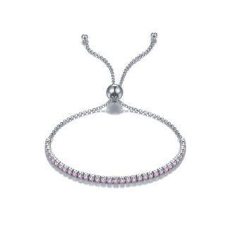 925 Sterling Silver Simple Bracelet With Pink Cubic Zirconia Silver - One Size