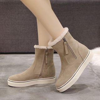 Fleece-lined Hidden-wedge Short Boots