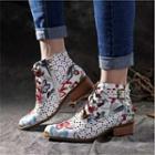 Lace-up Floral Print Buckled Ankle Boots