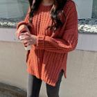 Drop-shoulder Ribbed Sweater Brick - One Size