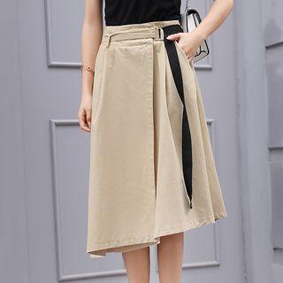 Set: Plain Tank Top / Short-sleeve T-shirt + Tie-waist A-line Midi Skirt