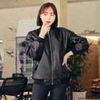 Zip-detail Faux-leather Flight Jacket