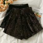 Elastic High-waist Velvet Wide Shorts