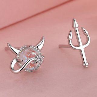 Devil Sterling Silver Ear Stud 1 Pair - Silver - One Size