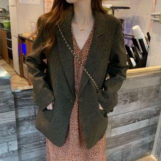 Single-button Blazer / Floral Print A-line Midi Dress