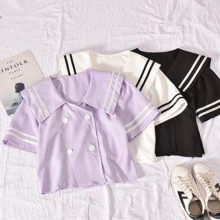 Short-sleeve Double-breasted Sailor Collar Crop Shirt