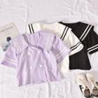 Short-sleeve Double-breasted Sailor Collar Crop Shirt