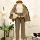 Set: Double-breasted Plaid Blazer + Wide-leg Pants