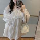 Long-sleeve Off-shoulder Tie-front Mini A-line Dress