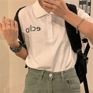 Elbow-sleeve Polo-neck T-shirt