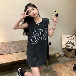 Lettering Oversized Tank Top Black - One Size